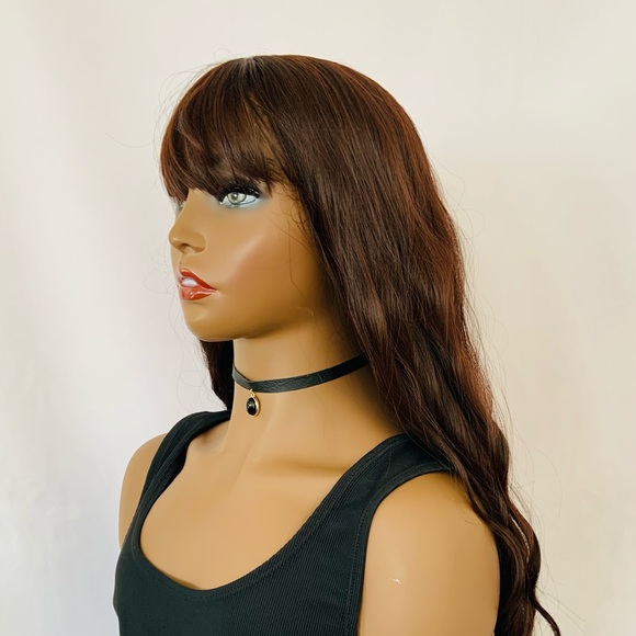 Long Chestnut Brown Premium Synthetic “Put On & Go” Wig with Bangs 😊 - Picture 9 of 12